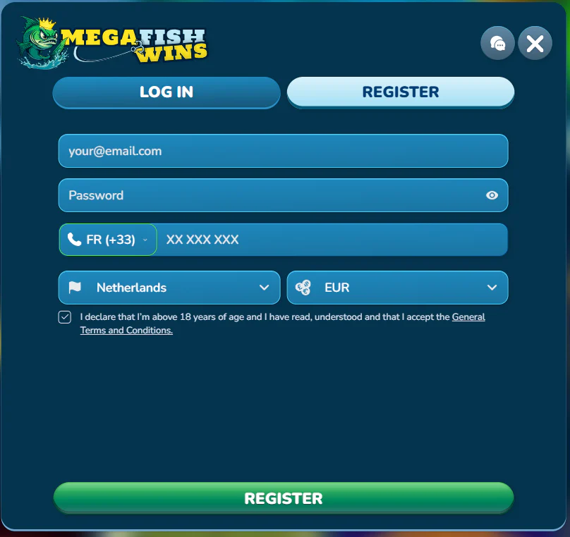 Comment s'inscrire sur MegaFishWins Casino